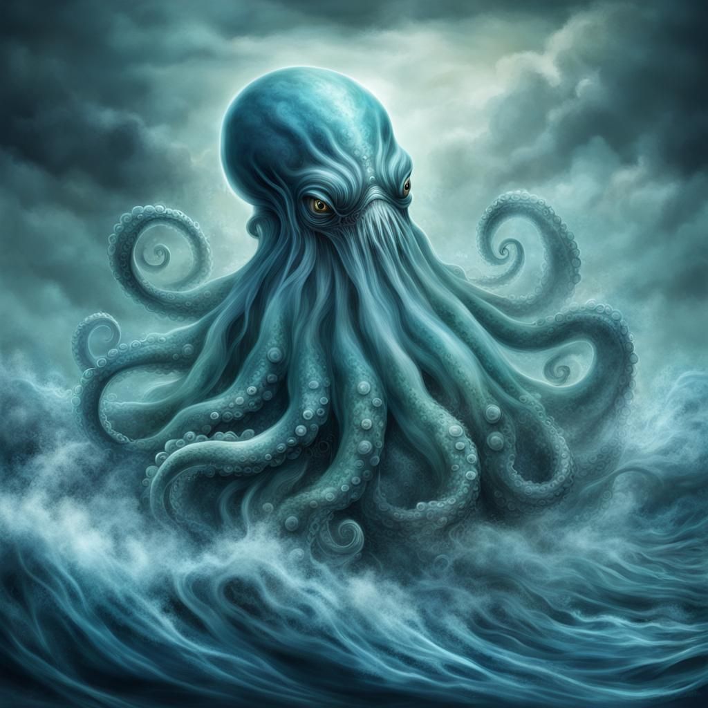 Mystical Ghost Kraken in Stormy Ocean