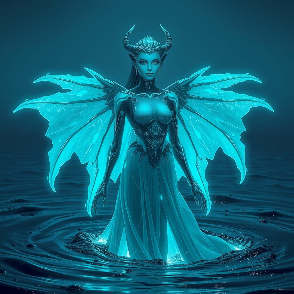 Cyber Ice Demon in Bioluminescent Dress