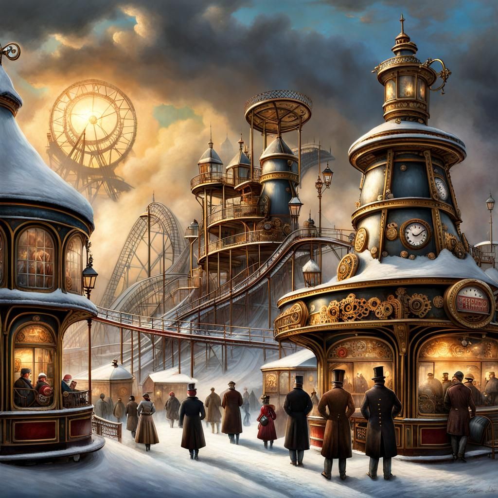 Amusement park in a steampunk timeline