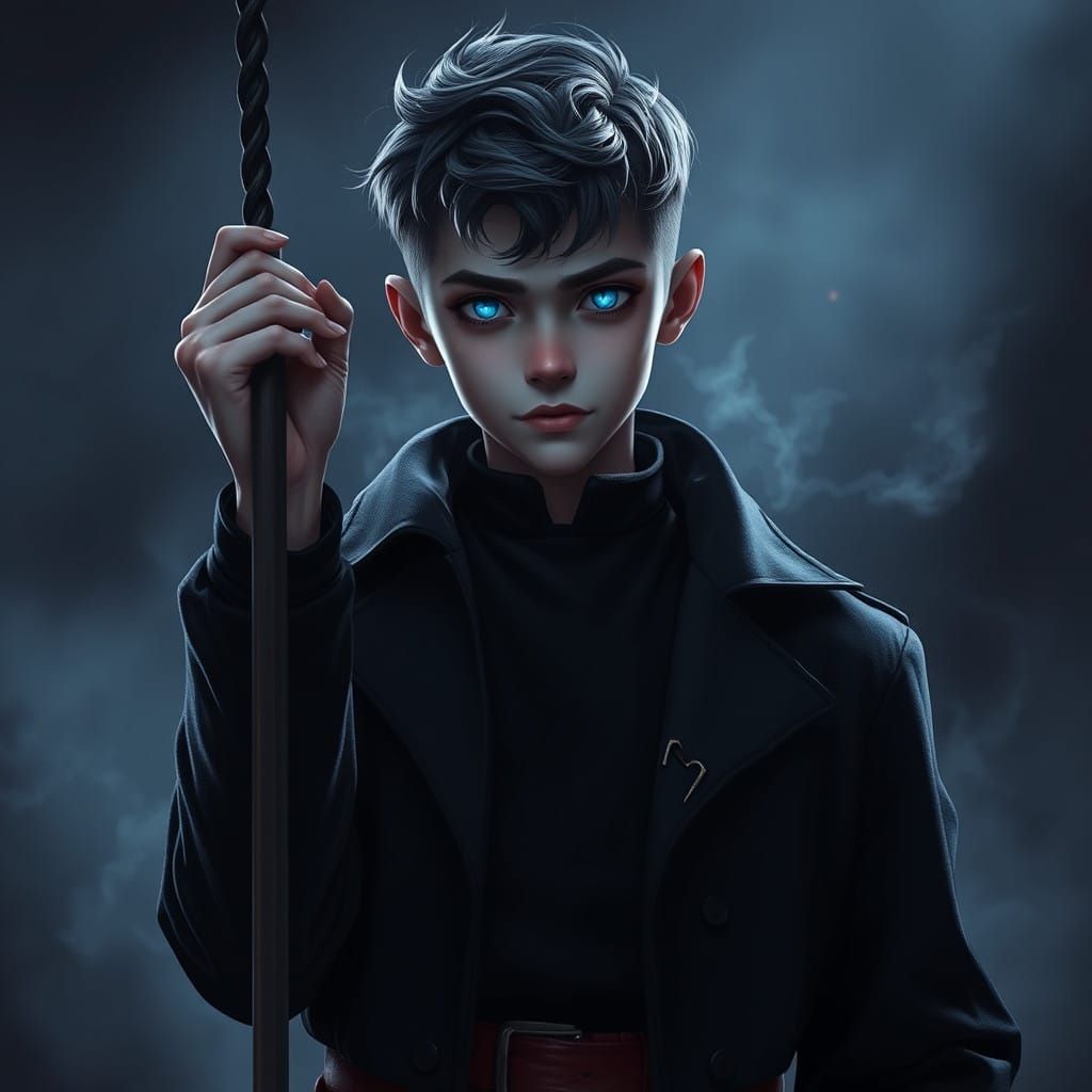 Elegant Boy of Dark Fantasy in Mysterious, Nightly Attire