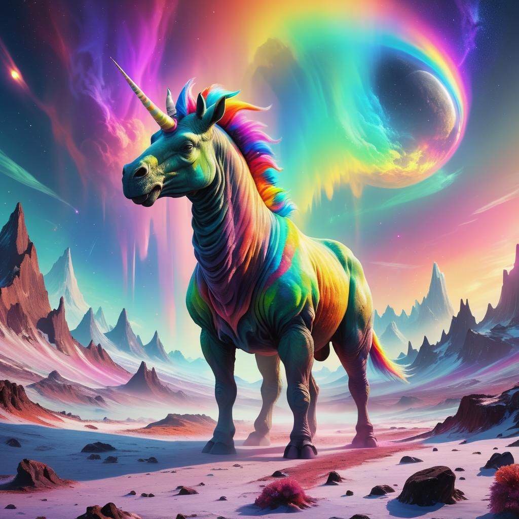 Rainbow Unicorn Alien on Distant Exoplanet