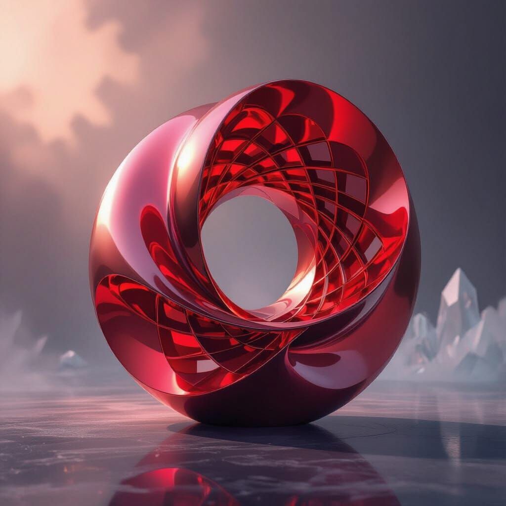 Abstract Red Sculpture in Futuristic Biomechanical Style