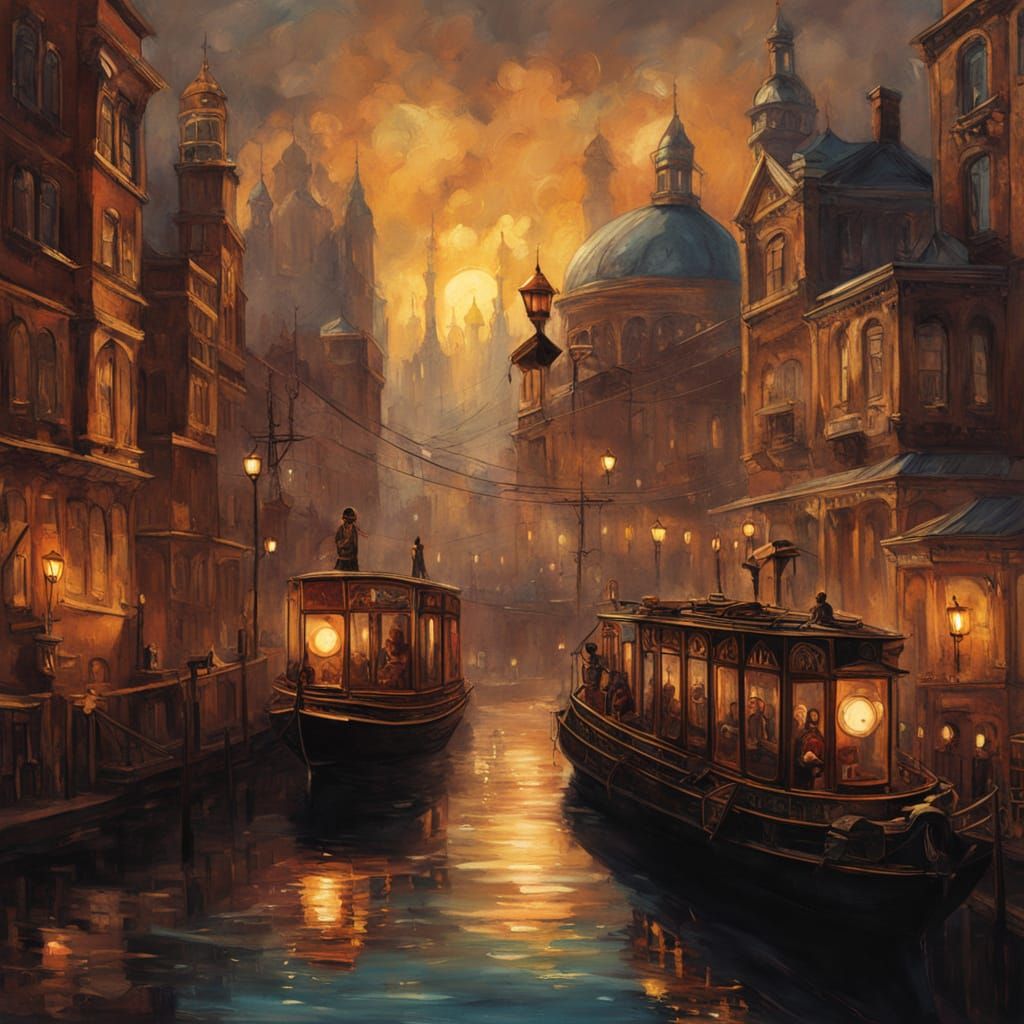 Steampunk Izhevsk Cityscape at Dusk