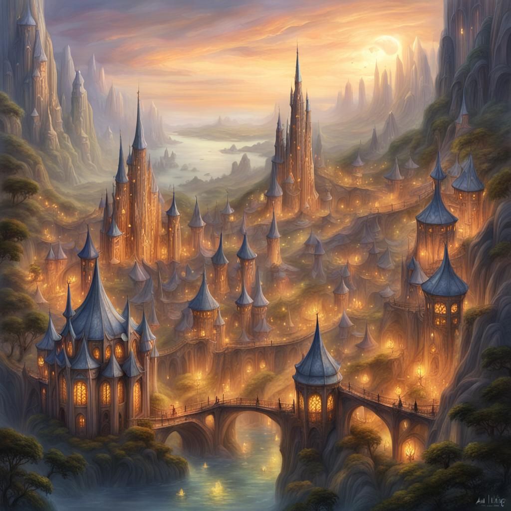 Whimsical Emberfall: A Dreamy Elven Cityscape