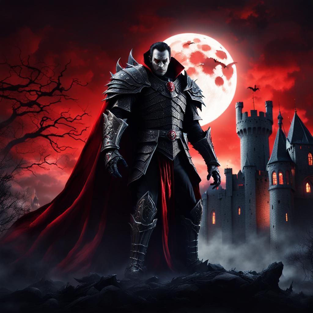 Vampire Lord vs Werewolf in Gothic Horror Scene