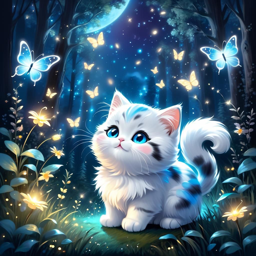 Kitten's Enchanted Meeting with a Magical Butterfly