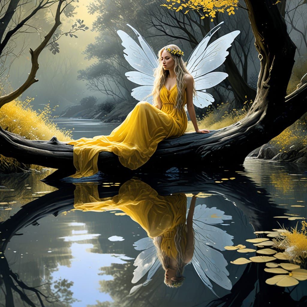 Fairy sitting on a  on a tree limb