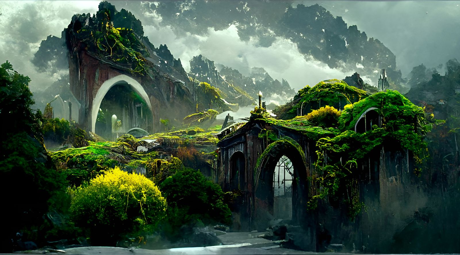Magical Gateway in Mountain Landscape, Matte Painting