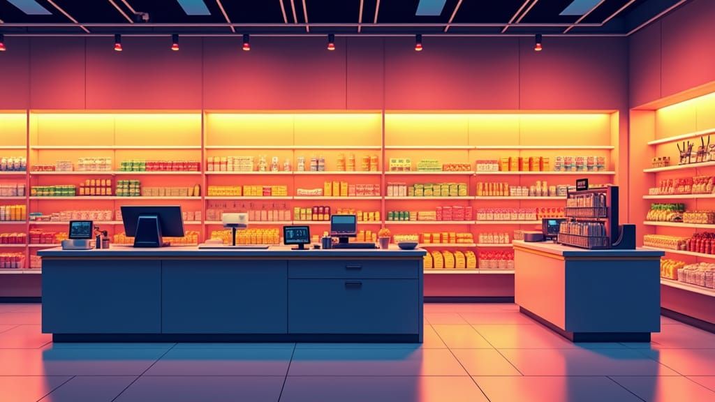 Vibrant Retail Checkout Unit in Modern Vector Art