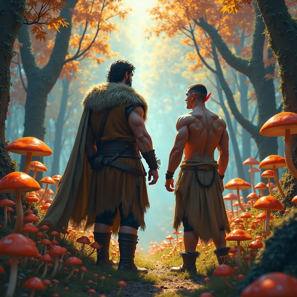 Autumnal Forest Scene with Elf in Detailed Matte Painting