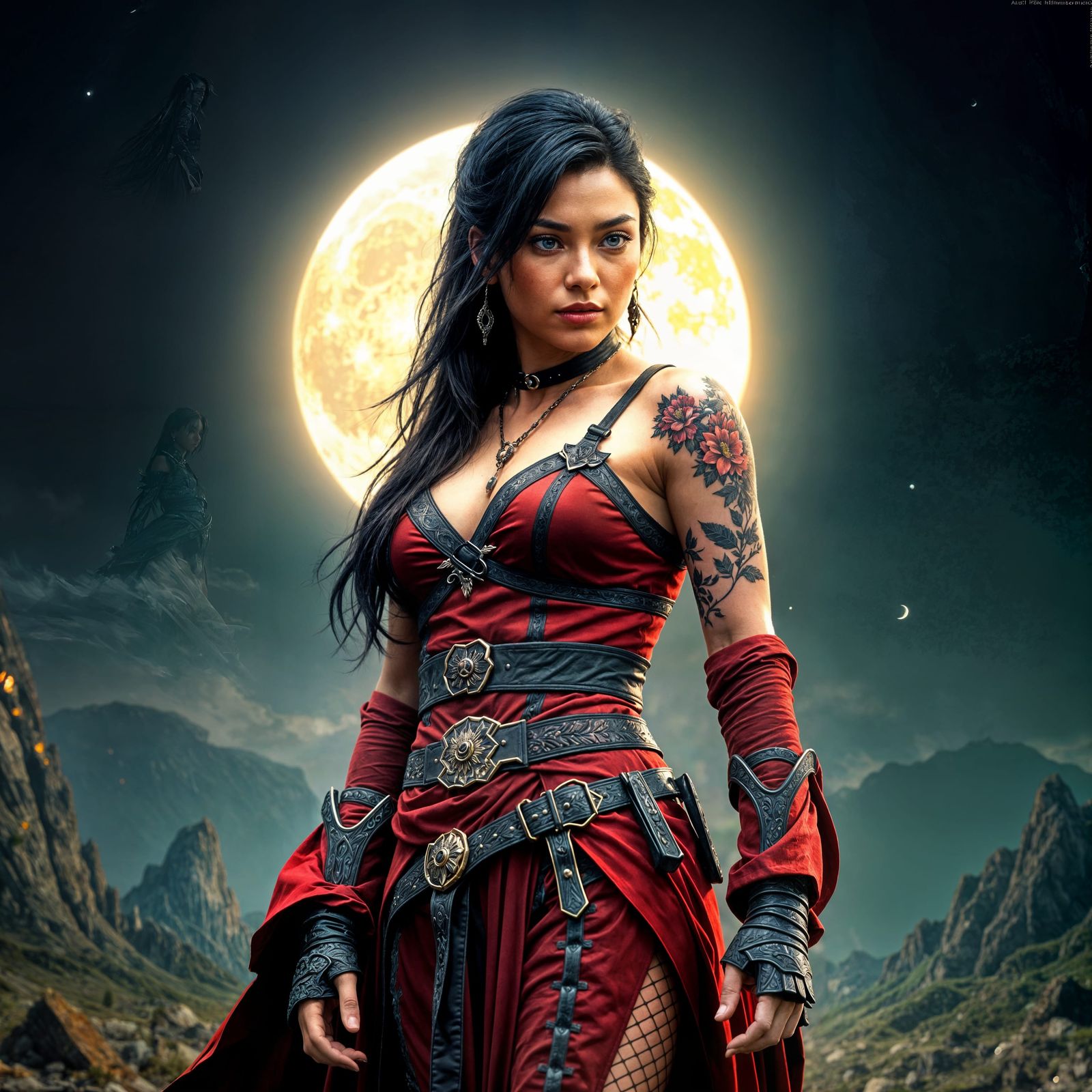 Warrior Princess Radiates Strength Under Glowing Moonlight