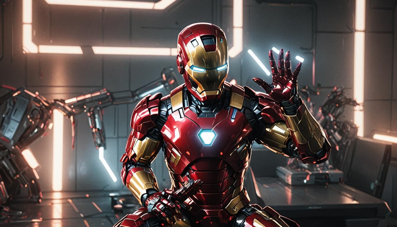 Iron Man in Metallic Room: 3D Anime Art