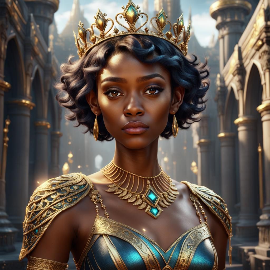 Black Teenage Girl with Golden Tiara: Fantasy Art