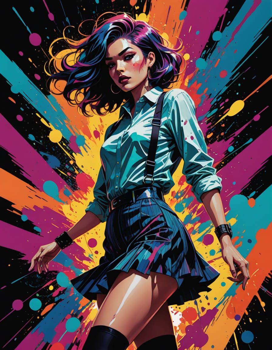 Woman in Club with Splatter Art Style