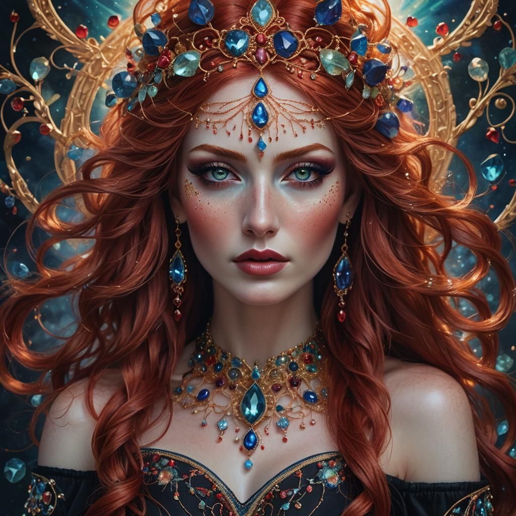 Fantasy Goddess Portrait with Flowing Red Hair