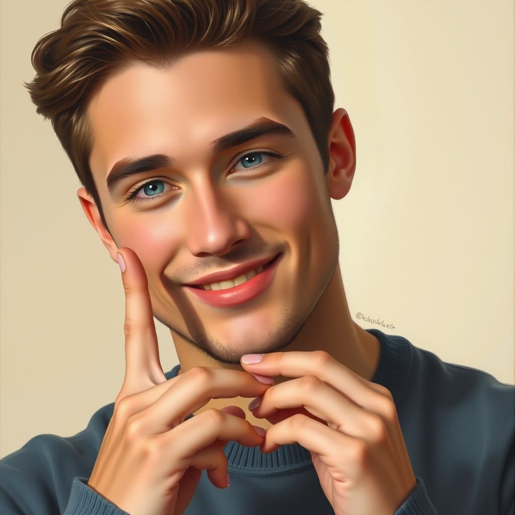 Charming Portrait of a Young Man Making a Heart Gesture