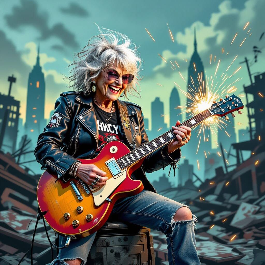 Elderly Rocker Shreds in Post-Apocalyptic City
