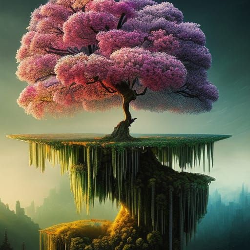 Clockpunk Crystal Bonsai Tree in Megacity