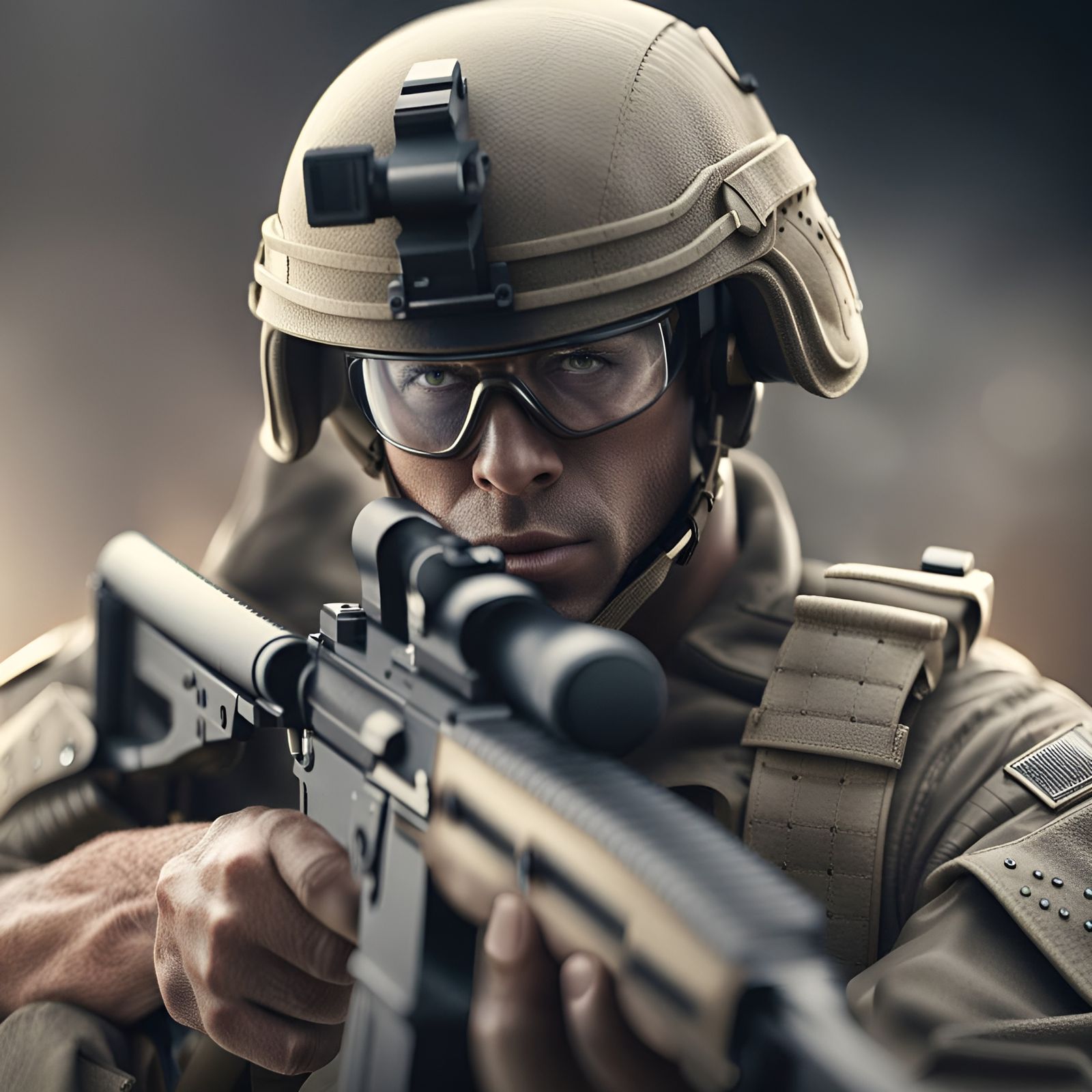 American Soldier in Battle: Hyperdetailed 3D Render