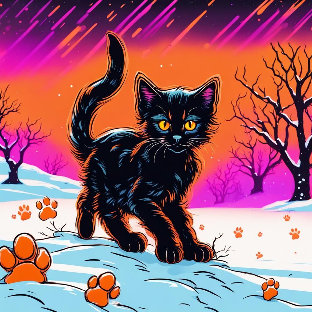 Halloween Kitten in Synthwave Neon Style