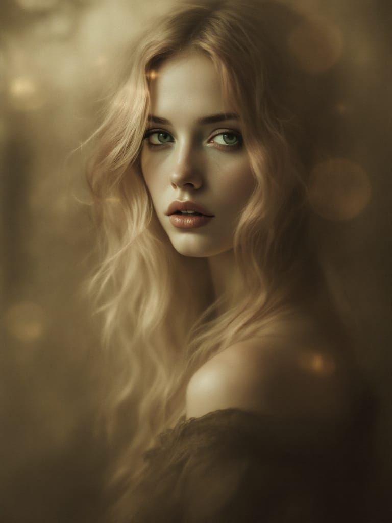 Ethereal Pin-Up in Gothic Haze with Soft Focus