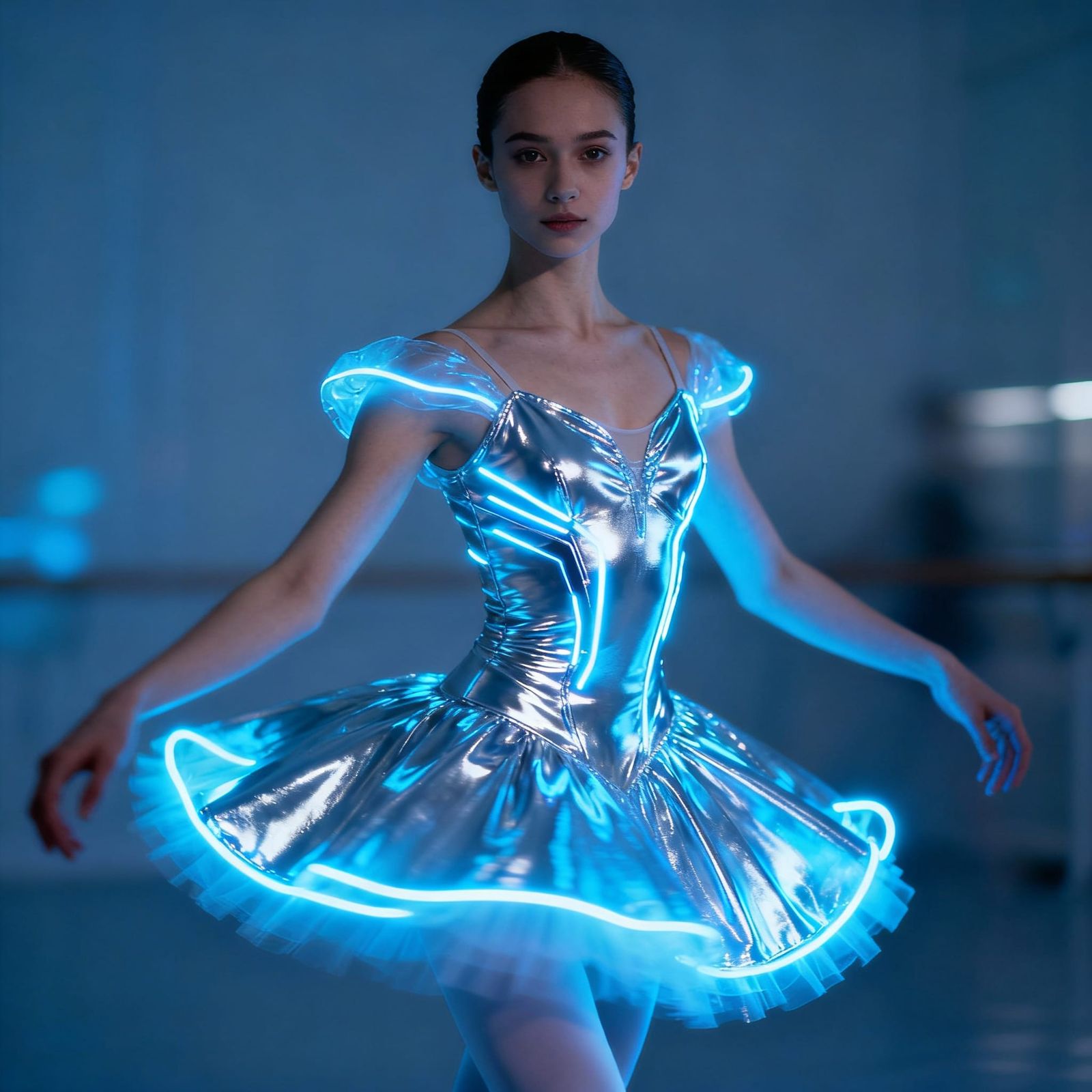 Futuristic Ballerina Woman with Radiant Glow