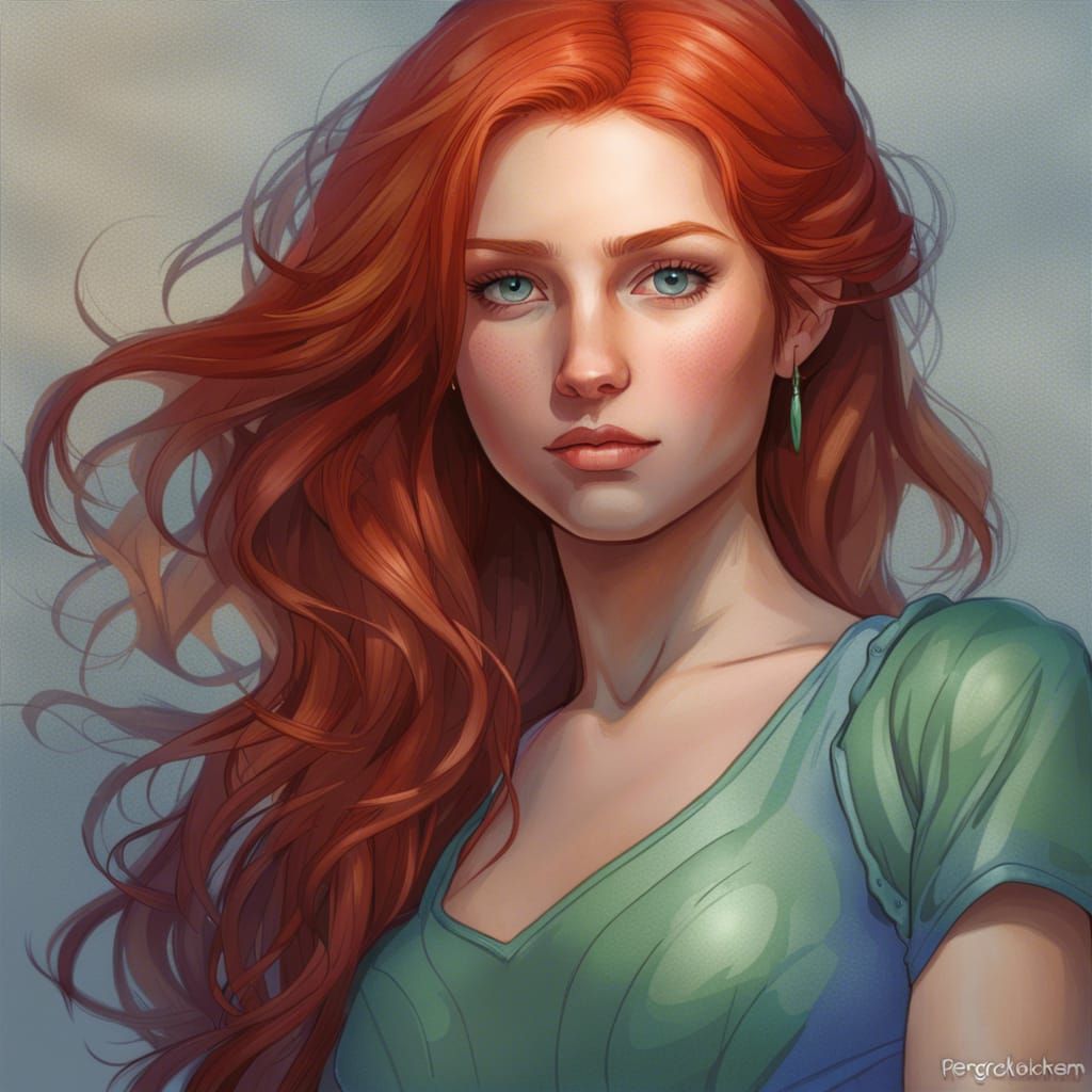 Red-Haired Girl Portrait in Hyperdetailed Style