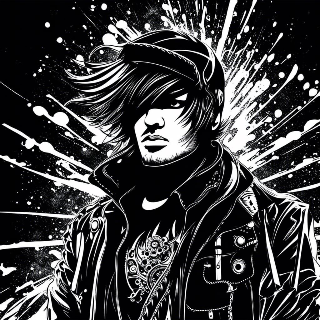 Emo Man in Black and White Ink Art