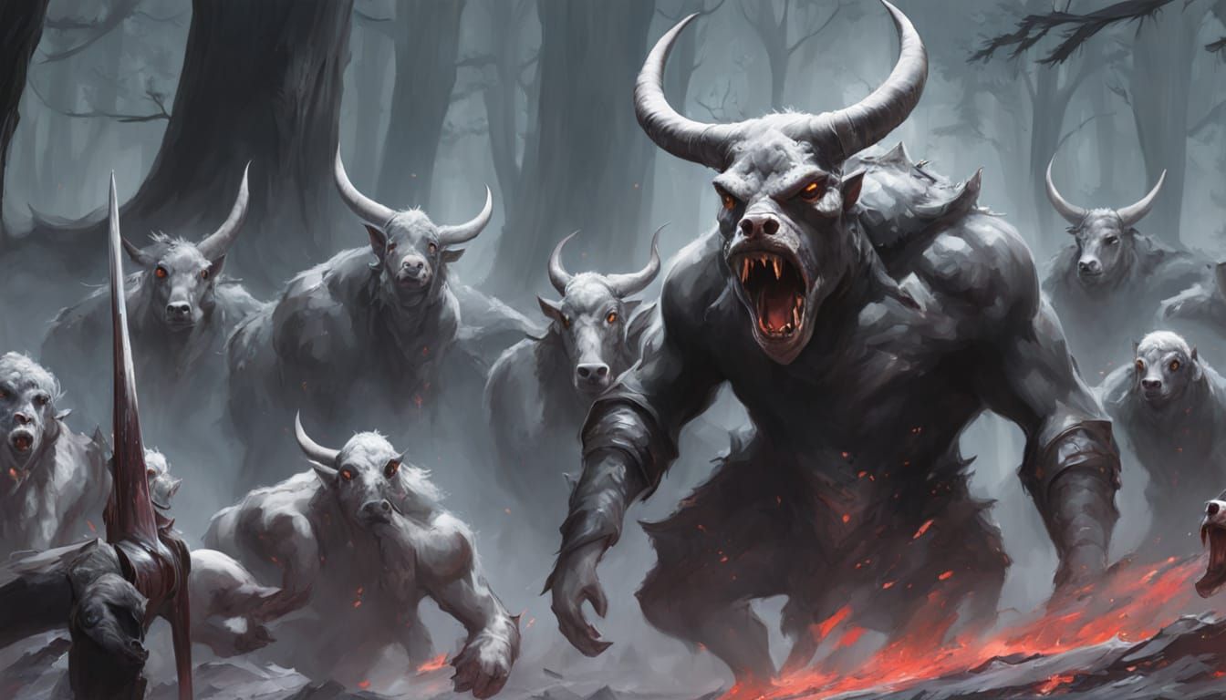 Cowpig in Dark Forest, Fantasy Concept Art