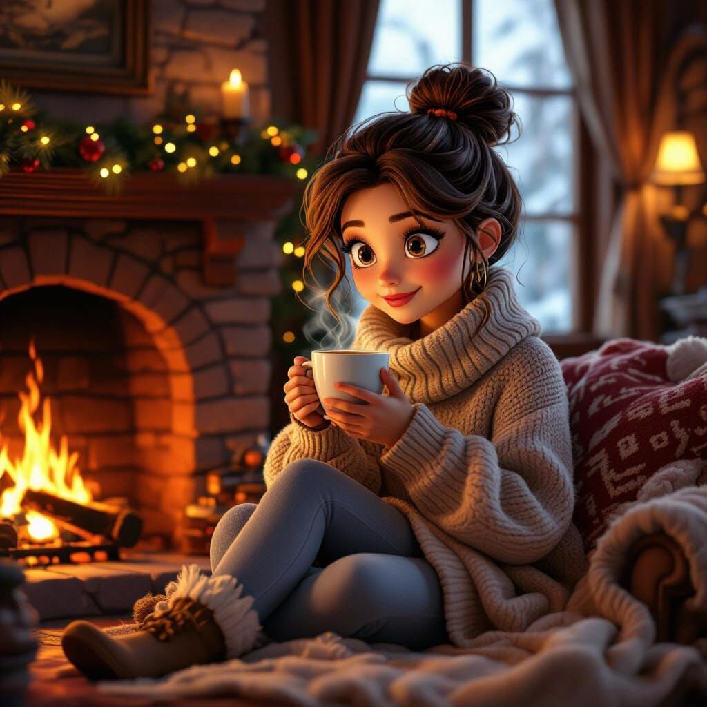 Laurel Lightfoot: Cozy Fireplace Scene in Pixar Style