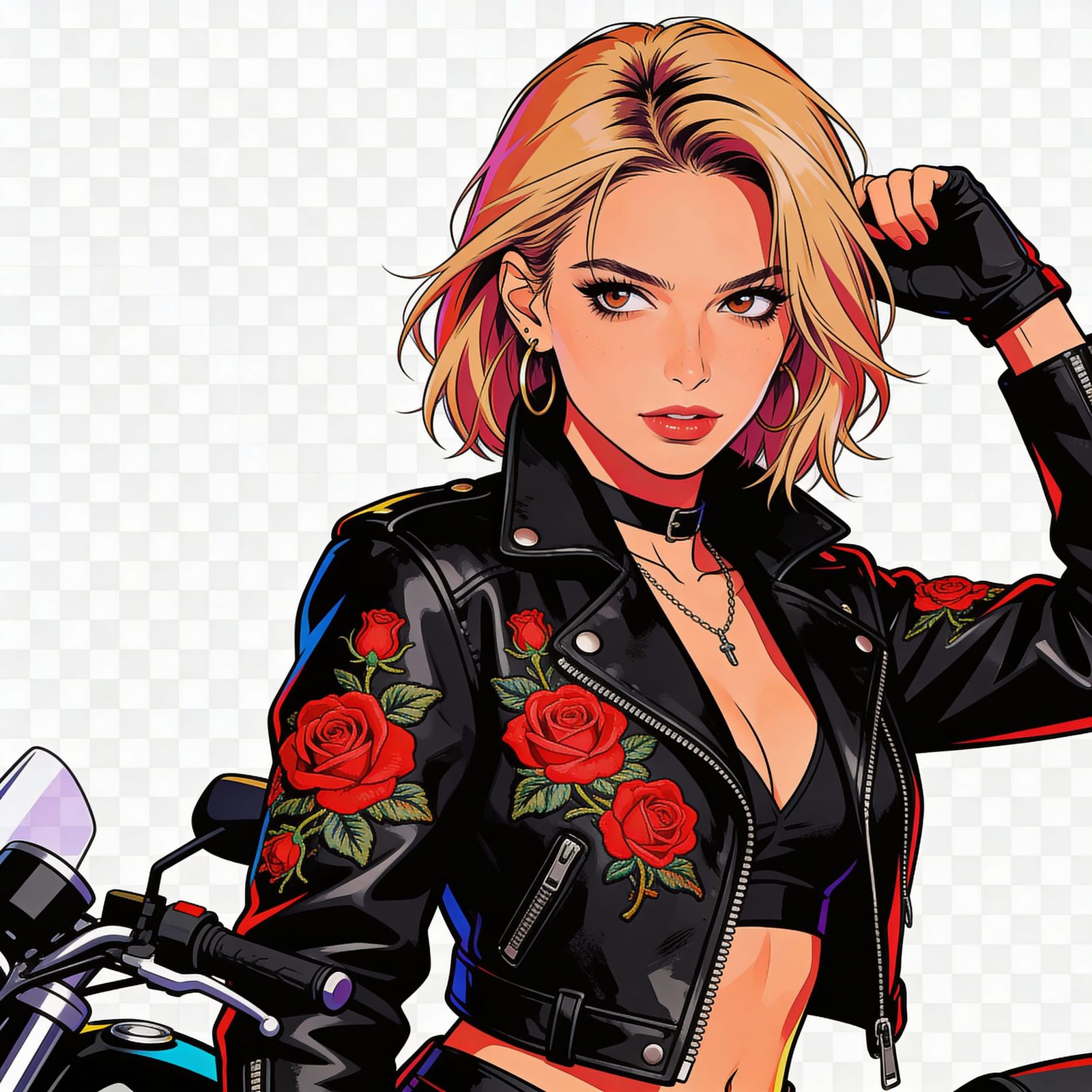 Female Biker with Rose Jacket Illustration