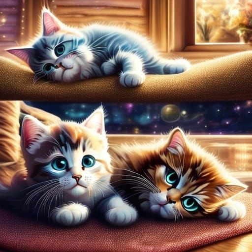 Cozy Cats Resting: Whimsical Digital Art