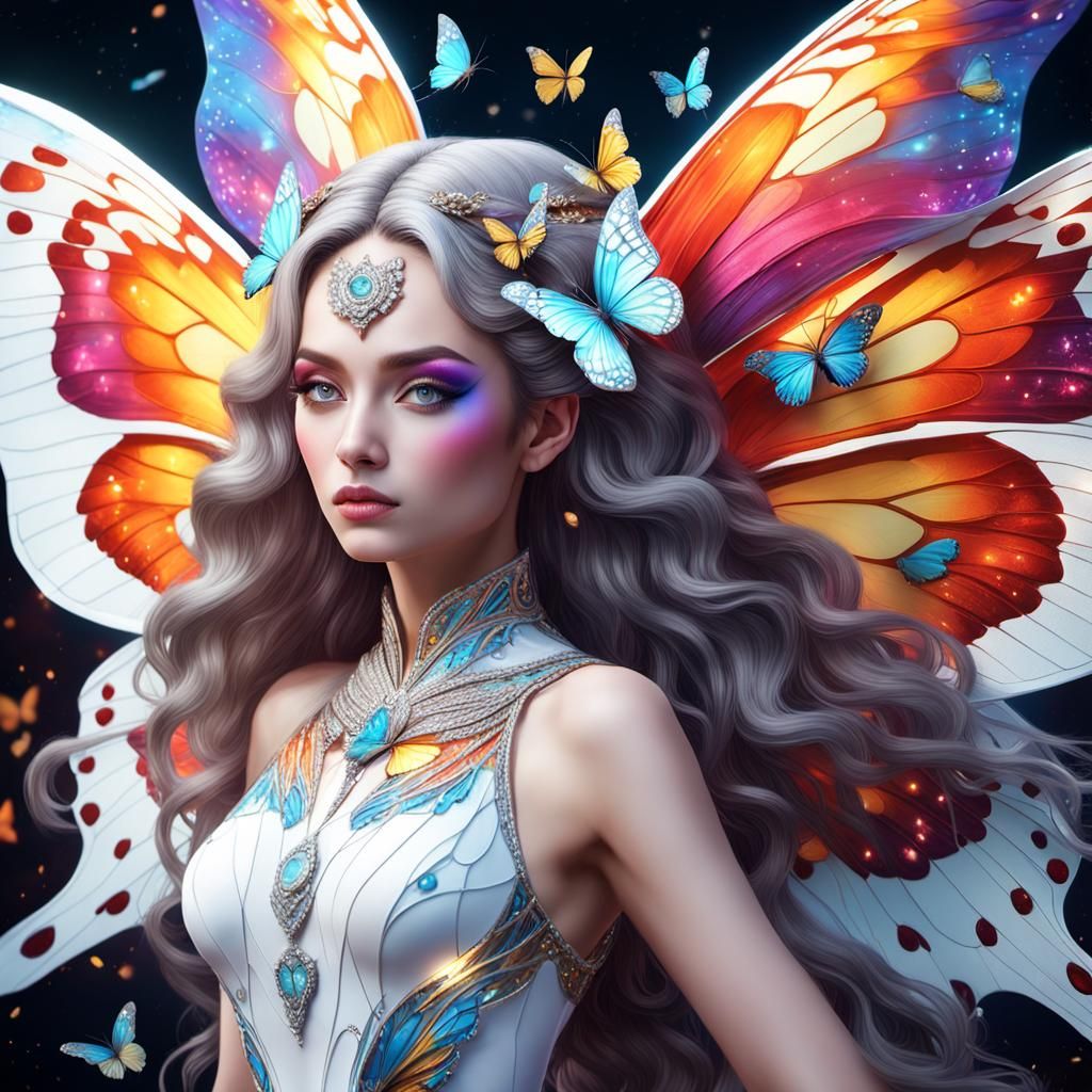 Fantasy Goddess with Butterfly Wings in Detailed Digital Art