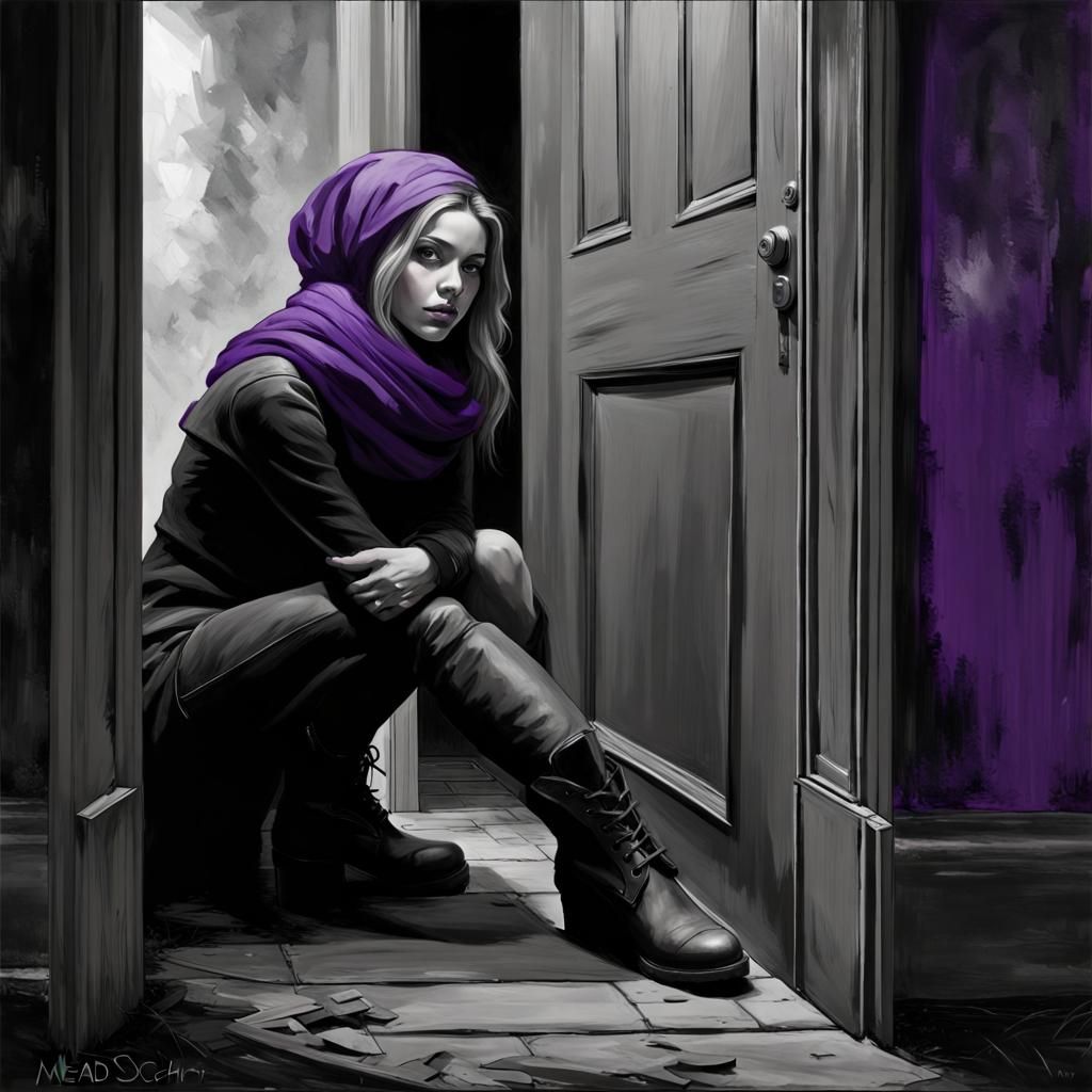 Mysterious Woman in Abandoned Mansion, Matte Oil Painting