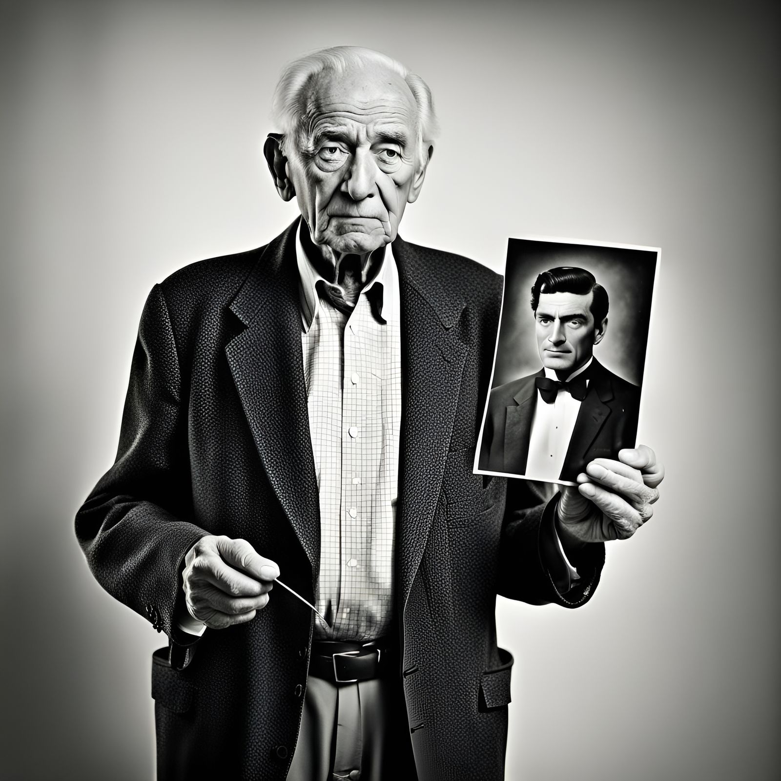 Elderly Man Holding a Black and White Photograph
