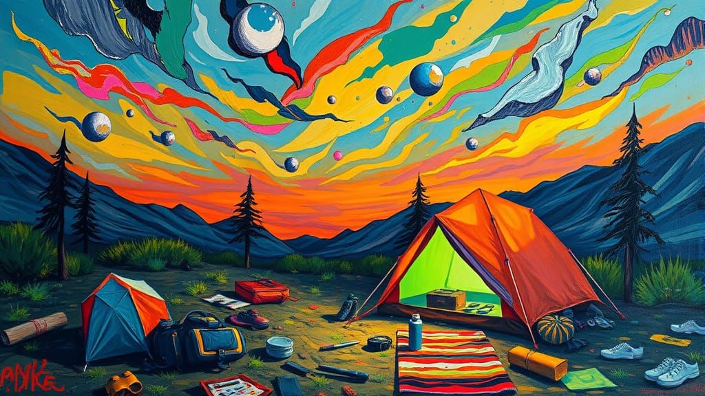 Vibrant Camping Scene in Neo-Expressionist Style