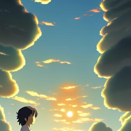 Sun Melts Ice Cube in Ghibli Anime Style