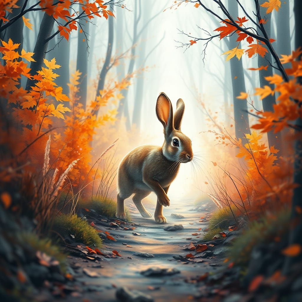 Whimsical Autumn Woodland Scene in Vibrant, Detailed Illustr...