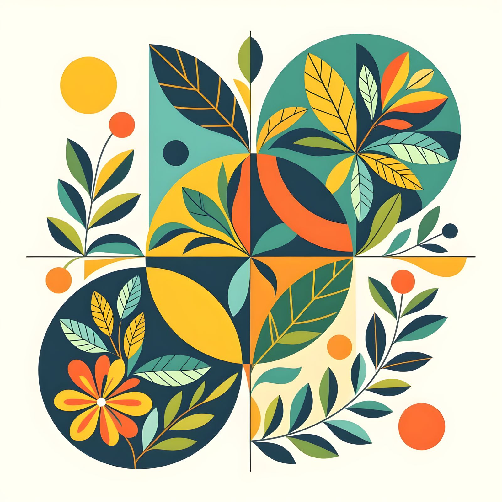 Biophilic Geometric Abstract with Leaves and Petals