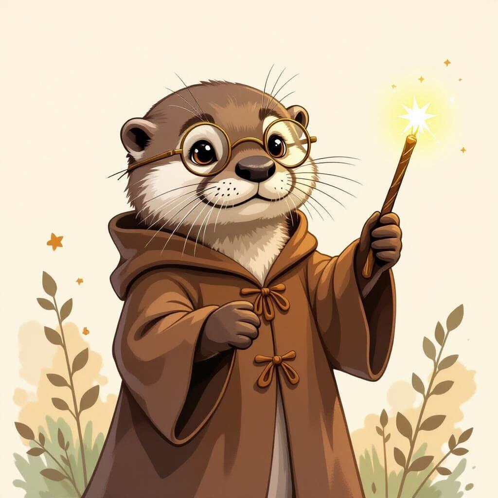 Whimsical Otter Wizard in Storybook Style