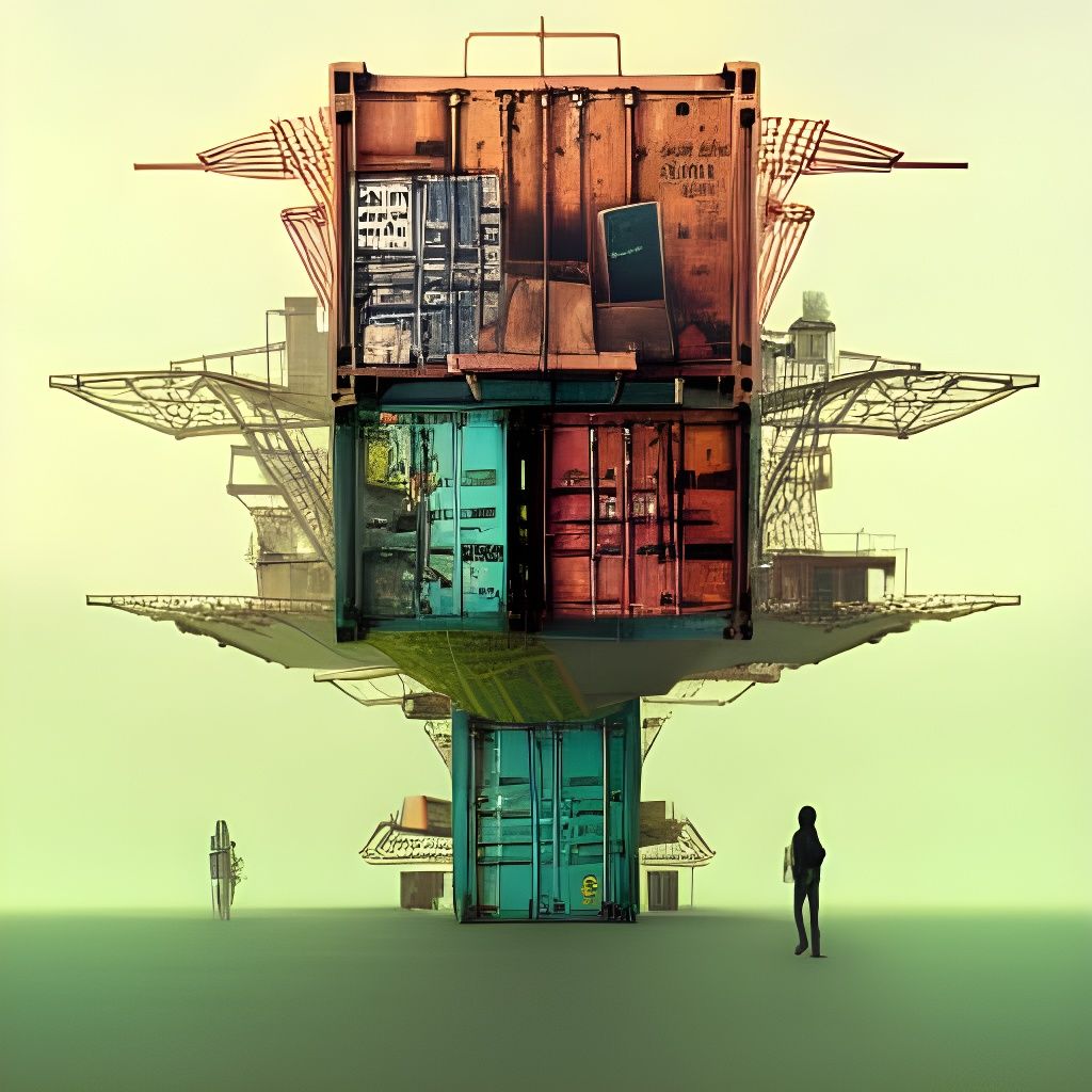 Surreal Shipping Container Cube: Digital Art