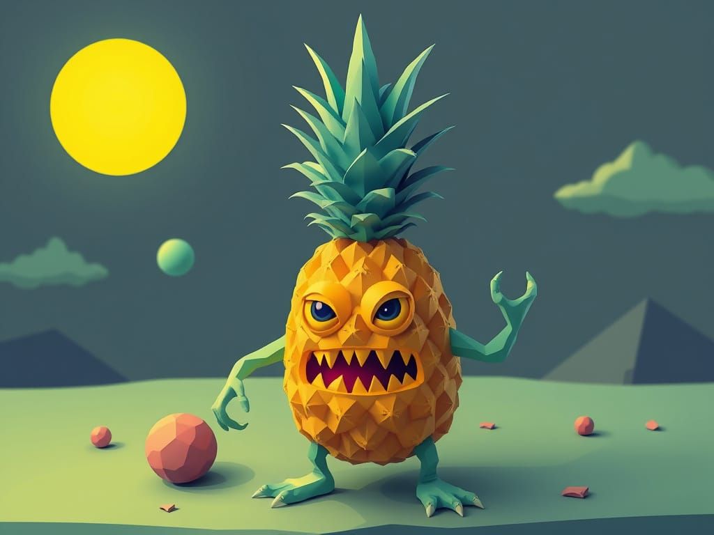 Low Poly Surreal Pineapple Monster Creation