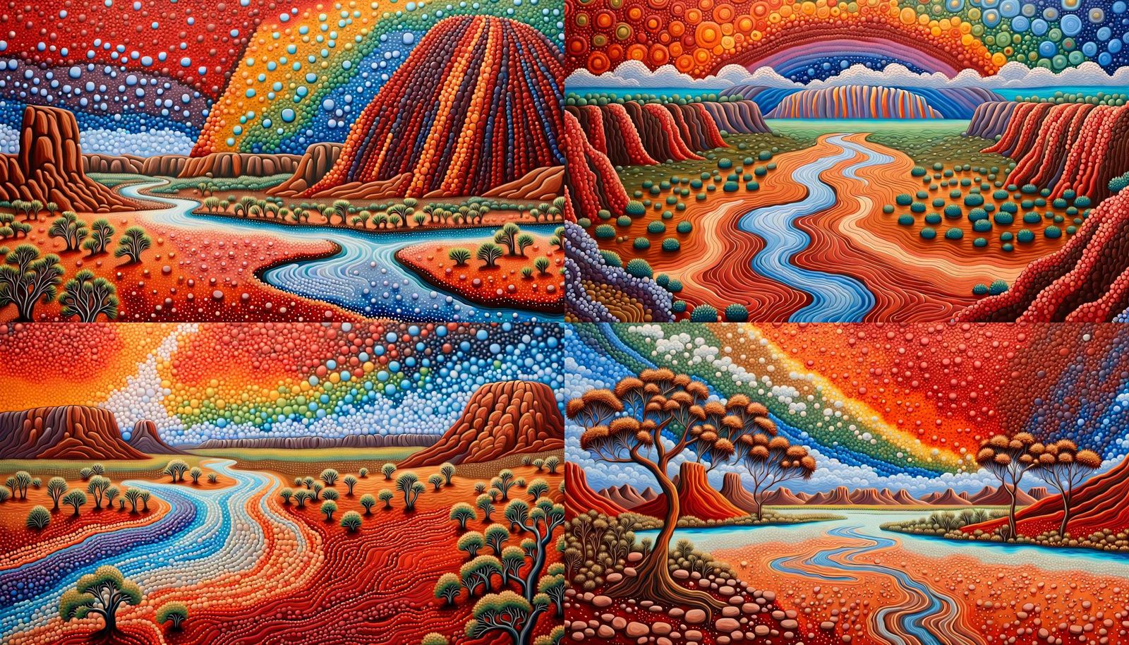 Outback Australia River Flood in Dreamtime Art Style