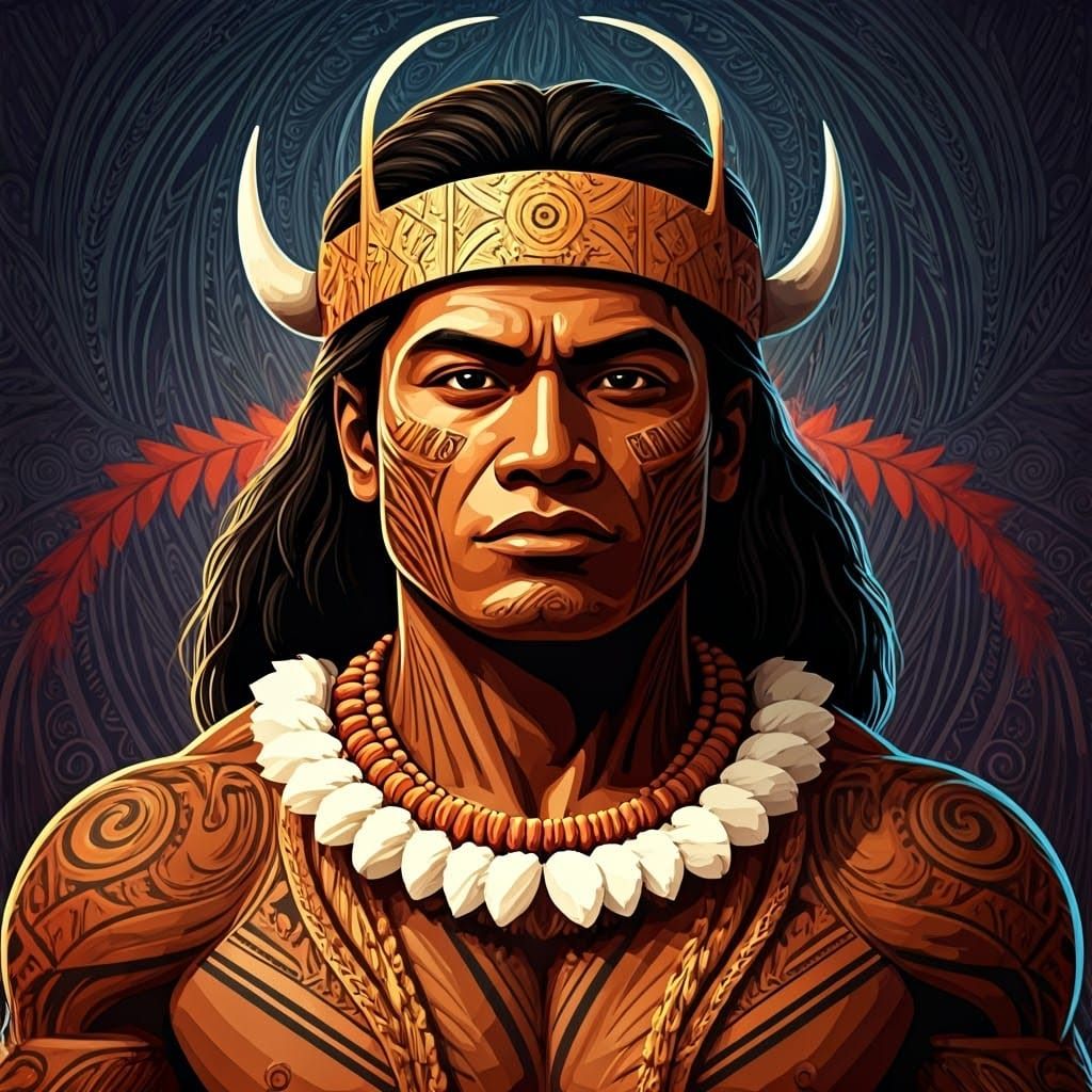 Regal Samoan Taupou in Futuristic Traditional Attire