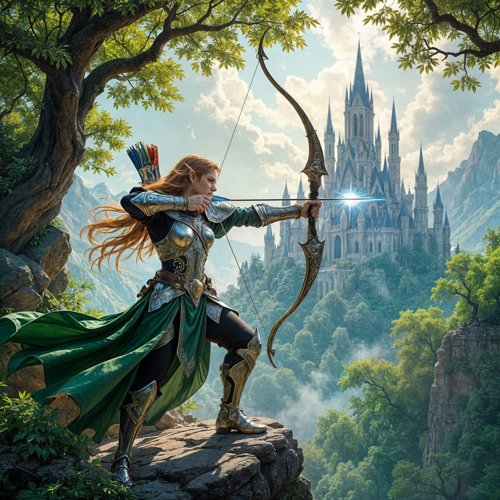 Elf Warrior in Ancient Forest: Digital Painting