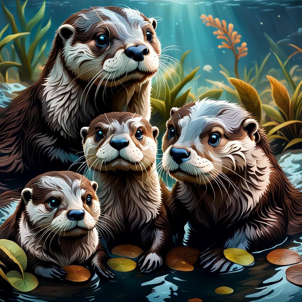 Otters in Natural Habitat: Digital Matte Painting
