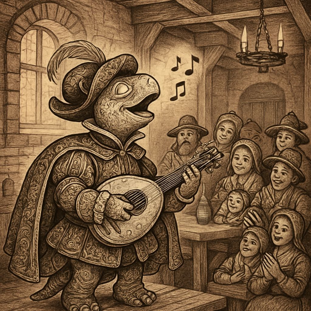 Turtle Bard Singing in Roadside Inn, Zentangle Drawing
