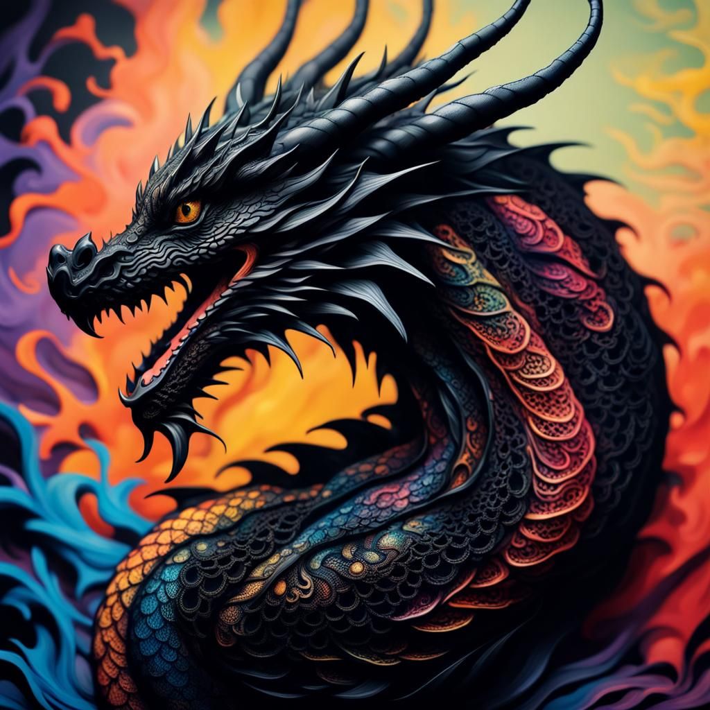 Black Lace Dragon: Hyperrealistic Concept Art