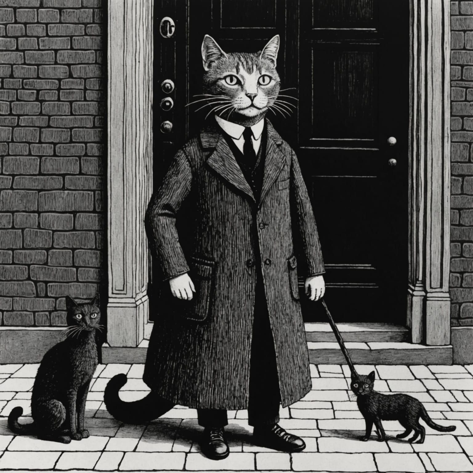 Edward Gorey Kitty in Macabre Style