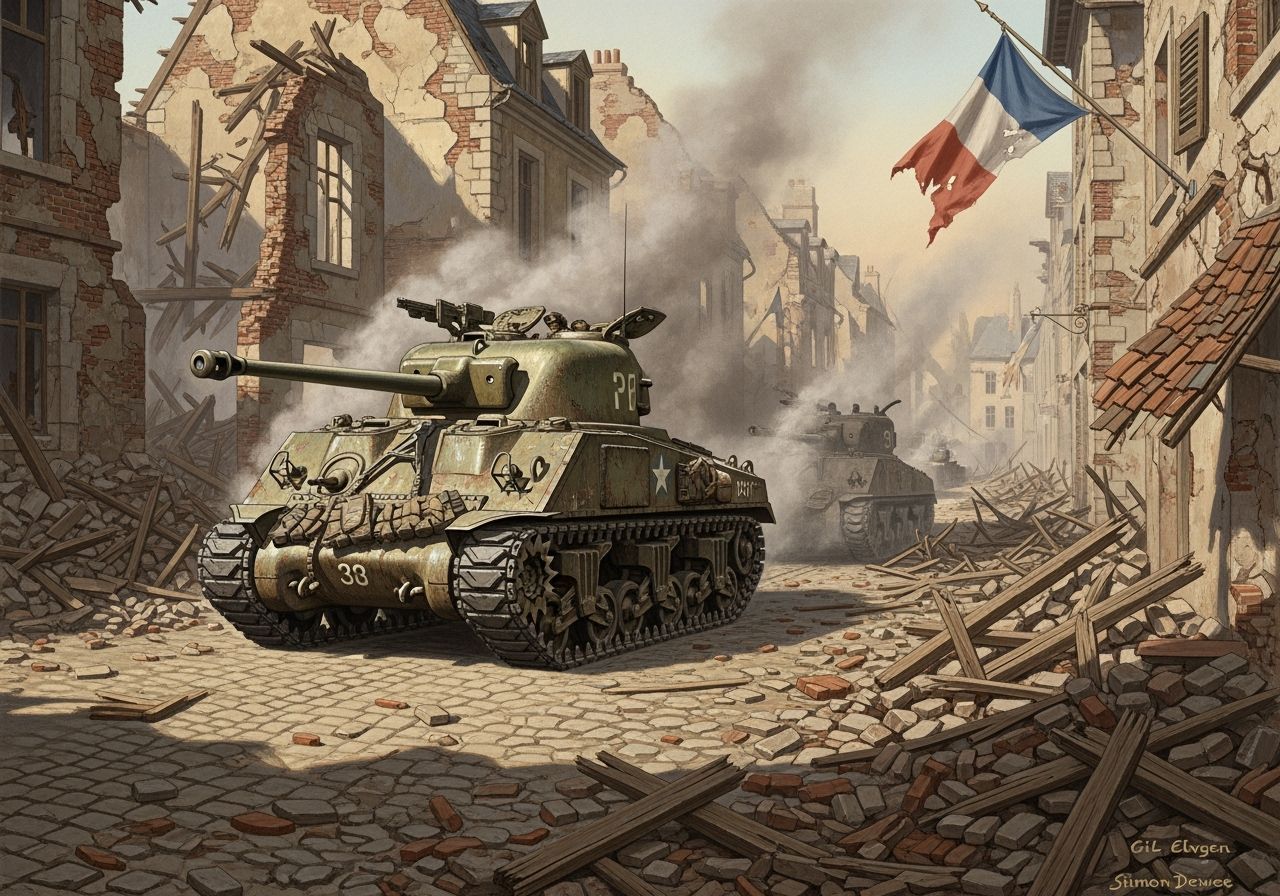 Sherman Tank in Normandy: Vintage Illustration
